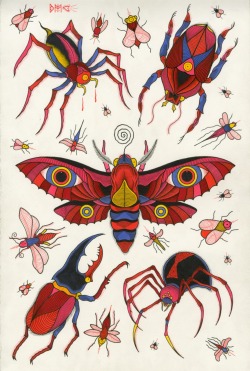 dmcook:Another bug infested tattoo flash sheet done. Really digging the little flies.