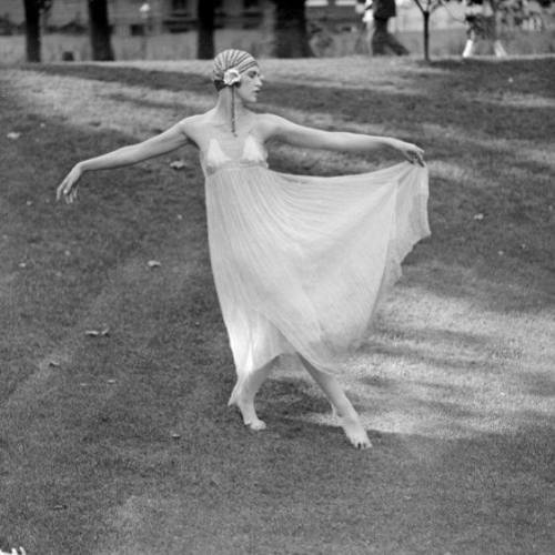 June 1927 - A member of the MMM (Margaret Morris Movement) School of Dancing, dancing barefoot in a park. Nudes &amp; Noises  