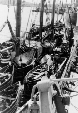 lazyjacks:Dories and gear on the deck of a three masted schooner, St. John’s, NewfoundlandCapt. Harry Stone CollectionMemorial University of Newfoundland, Maritime History ArchivePF-055.2-I26 Hey, y’all.  Looking for pics of Schooner Argus.  I was
