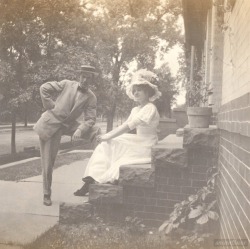 ancientfaces:  1912 Fashion Stylish cousins George Engel and Lea Penman taken in Denver Colorado 1912. Love Lea’s hat! Lea later went on to become an actress on Broadway. [ Original: George Engle &amp; Lea Penman Denver Colorado 1912 ] 