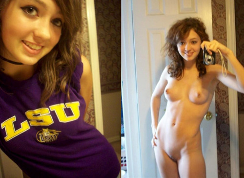 sexyamateursnude:  Nude Amateur Brunette LSU College Babe Naked brunette with nubile tits, sexy, slim body, in dressed and undressed self-shots.