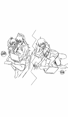A little doodle for that &lsquo;RWBY meets on omegle&rsquo; au  idea that popped in my head in which Weiss and Blake are collage roommates in New York City and Yang and Ruby are sisters in Sydney, Australia,  and in a fit of boredom,  Weiss and Blake