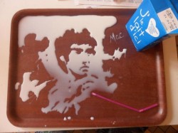 stereo-farts:     unicorn-meat-is-too-mainstream:  French Artist Creates Amazing Portraits from Liquid, Solid and Powdered Foods Bruce Lee in milk Ice Cube in crushed ice and salt The Mona Lisa in barbecue sauce Master Yoda in chewing gum Lauryn Hill