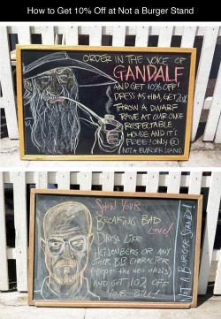 tastefullyoffensive:  How to Get 10% Off Your Order at Not a Burger Stand in Burbank, CAPreviously: Funny and Creative Sandwich Board Signs