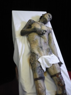 luiibadass:  ghostsareassholes:  This may have been my absolute favorite thing at the show. It’s the “real” body of the Frankenstein Monster unearthed from the ruins of castle Frankenstein in Vassaria! This thing look 100% real in person. The figure