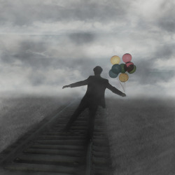 alejandrogonsales:   73/3658 Balloons. By Alejandro GonzalezThis is one too many photos of balloons, train tracks, and fog. I’ll switch it up soon. It looks like I’m going to be car-less for a while, which I wouldn’t mind if I lived somewhere that