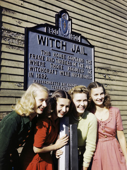 carryonmy-assbutt: obytheby:  applecocaine:  myjamflavouredmindtardis:  megan15:  theybuildbuildings:  vintagegal:  Girls pose by a jail that recalls the witch trials of 1692 in Salem, Massachusetts. Photo taken in 1945.  I recently learned that the