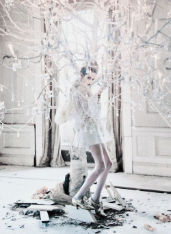 deprincessed:  Charles Guislain stands under a chandelier tree for the dreamy editorial ‘Lady Grey’ shot by Tim Walker for Vogue Italia March 2010. scanned from Tim Walker: Story Teller 