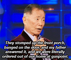 disneyvillainsforjustice:  -teesa-:  7.23.14 George Takei describes the moment when he and his family were sent to an internment camp.  “Another scene I remember now as an adult is every morning at school we started the day with the Pledge of Allegi