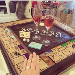giraffepoliceforce:  mymodernmet:  Man Builds Custom-Made Monopoly Board to Propose to His Girlfriend  That man has a lot of guts, assuming anyone will still love him halfway through a game of Monopoly. 