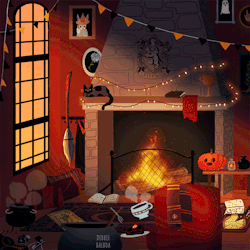 debbie-sketch:  Hogwarts Houses common rooms in Halloween season 