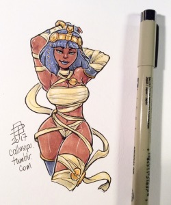 callmepo: Late night tiny doodle of Menat. Walk like an Egyptian…   Suddenly got the urge to draw her tonight to get a feel for her character design - there is a lot going on.  &lt; |D’‘‘‘‘‘