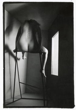 hauntedbystorytelling:    Todd Walker :: Female Nude on High Stand with Window, 1967   more [ ] by this photographer 