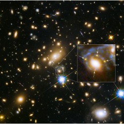 Galaxy and Cluster Create Four Images of Distant Supernova #nasa #apod #esa #galaxies #supernova #universe #gravitational #lens #hubble #space #science #astronomy