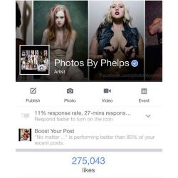 Whew it&rsquo;s just getting better and better for Photos By Phelps ..I&rsquo;m at 275,000 likes!!! Thank you everyone who supports my business&hellip; Share my photos as it helps promote me and those who have booked models I&rsquo;ve worked with .  Enjoy