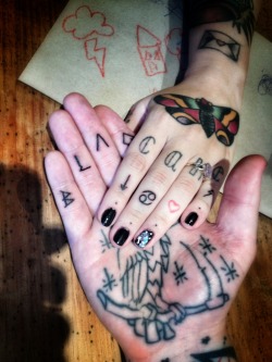 blaqmass:  New finger bangers. Me and my wife xxx - Tattoos by Dolly - Occult Tattoo Worthing- Sussex- UK mail.occulttattoo@gmail.com : Instagram = occult_tattoo 