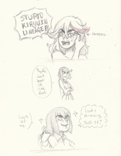 cheshireteatime:   Ryuko’s truth   i am sorry i am sleepy and i just wanted to draw ryuko and sats and eyebrows SORRY FOR THE MISTAKE WRITING “EYESBROWS” INSTEAD OF “EYEBROWS” ON THE DRAWING   teehee X3