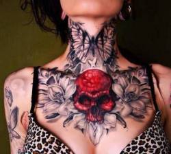 tattotodesing:  Tattoo Neck Chest Skull Flower Woman  - http://goo.gl/Af6gGi