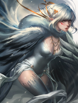 sakimichan:  painting of playful snow harpy. Painting in ps5Happy holidays : )  Always loved how smooth and just how easy on the eyes your work has always been.Lovely piece and Great work as always Sakimichan~ *_* 