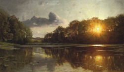 laclefdescoeurs:  Sunset over a forest lake, 1895, Peder Mørk Mønsted