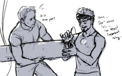 savedmylifeforareason:  cap and tony by *Hallpen Steve! Don’t be such a tool.    ;P 