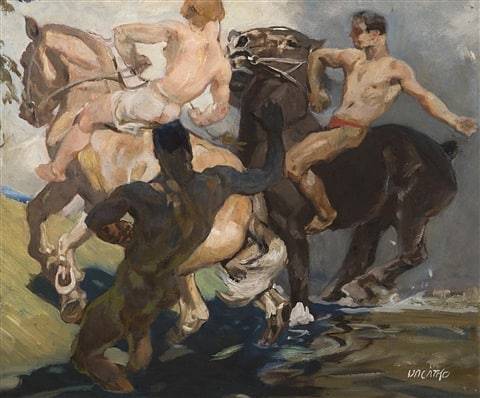 antonio-m:  ‘Swimming Horses’, by Ludvík Vacátko (1873-1956). Czech painter, known for painting men and horses. 
