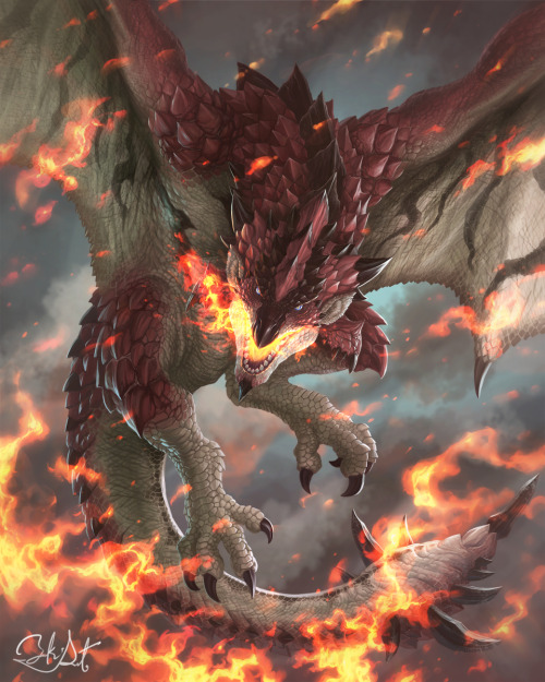 damnwyverngems:-  Rathalos, The Fire Wyvern  -By  サトユキ  / Twitter: @masterpiecegold / Instagram: satoyuki_56g0** Permission was granted by the artist to share this image.      