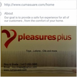 Cum visit us at: Pleasures Plus. Our online Toys and More Store