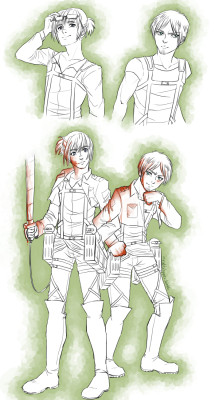 myoddshapes:  My take on Eren and Armin in their 20’s. I like to think Armin grows to be taller than Eren, but Eren is still physically stronger, and still fights off anybody who bothers his boyfriend best friend.