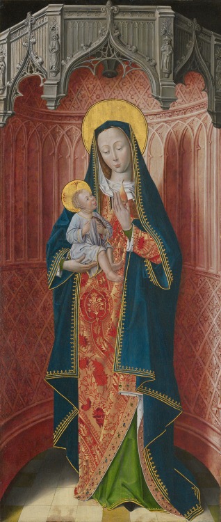 French School, Virgin and Child, 1490-1500. Panel from the High Altar of the Charterhouse of Saint-Honoré, Thuison-les-Abbeville. Oil on panel, 116 × 49.5 cm; the Art Institute of Chicago