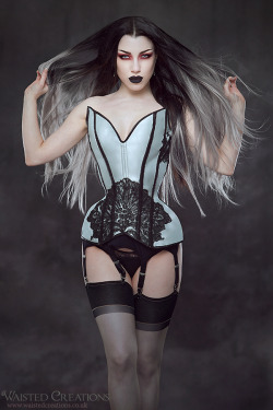 thelingerieaddict:  sewvictorian:  Two images of corsets I made recently modeled by Threnody in VelvetTop one was an experiment and not made to her measurements. It’s pale blue silk taffeta, antique lace, and faux leather.Bottom one is dark red silk