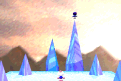 n64thstreet:Regulus   struggles on a slippery stalagmite in Bomberman 64, by Hudson.