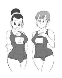   Anonymous said to funsexydragonball: Milf Chichi and bulma in school swimsuits  