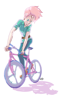 zottgrammes:  pilot-era pearl doing a track stand on her fixie!! i love @mikanwater‘s pearl drawing!! link: http://mikanwater.tumblr.com/post/127690960252 and i also love pearls pilot designs… i wish they were canon! 