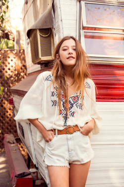urbanoutfitters:  Peasant tops + denim cutoffs. (Photography by Colin Leaman)