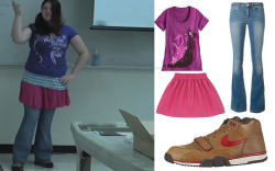 lucillesballs:  steal her look: anime club girl disney maleficant shirt (า.50) valentino pink skirt (赅) michael kors flared jeans (趝.13) nike air trainer 1 retro shoes (贕.99) 