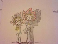 thegirlintheredscarfs:  A little sketch I drew of Yugi and the Pharaoh in a Tim Burton art style.BOO