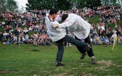 Shin-kicking is a traditional English combat sport, originating in the 17th century. The annual World Shin-Kicking Championships are held every year as part of the Cotswold Olimpick Games, drawing crowds of thousands. The aim is to grasp your opponent