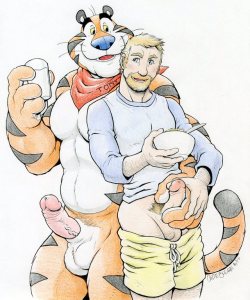 burlydudebulge:  Talking about my first cartoon crush recently (that I can remember) and it was Tony the Tiger! Some lines going through my head while I was making this, causing me to giggle: “You’re the milk to my cereal.” “Mmm, you feel grrrrreat!!”