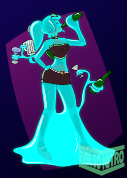 eversonitro: This month’s Monster Prom challenge is MONSTERSWAP. So, per my typical modus operandi, I decided to make Polly into a slime! I figure she’d take to being a goo rather well, being able to imbibe as many illicit substances as she usually