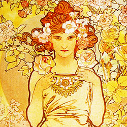 discosnape:  artists you should know }}  Alphonse Mucha (1860 - 1939) was a Czech Art Nouveau painter and decorative artist, known best for his distinct style. He produced many paintings, illustrations, advertisements, postcards, and designs.  