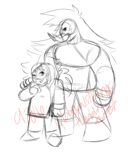   sketch from the page im working on that shows Serendi&rsquo;s canon size difference (Brun is as big as Jasper for ref)  