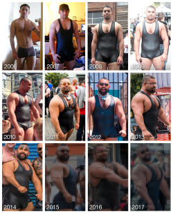 noodlesandbeef:  Every Folsom I wear a simple black singlet, which makes it very easy to do a yearly progress photo. My stats are down since last Folsom…I’m slightly smaller and it shows in my photo, but my proportions are better.  My midsection