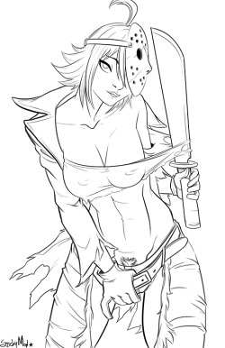 stickymonart:  Lady Vorhees Another lineart commission for Stardragon77, this time of rule 63 Jason Voorhees   kill me~ &lt;3