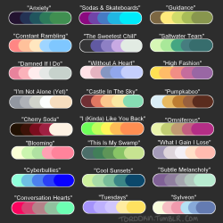 torddkin: so i made one of those palette challenge things?? send me a character+a palette name and i’ll draw them in that palette yo. also feel free to reblog this for ur followers to challenge u all palettes courtesy of @color-palettes 