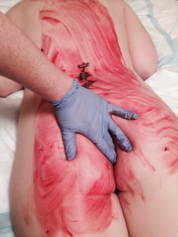 sanguine-slut:  Presented without comment, my lovely submissive covered in her own blood and cum.