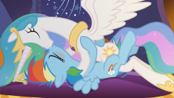 Ah ha! One more for tonight, my friends. This one comes with a story, too, so prepare yourselves for some high intensity autism: After an exciting afternoon of divebombs, soars, and daring dives, Rainbow Dash and another Wonderbolt hopeful touch down