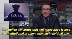 vox:  John Oliver’s must-watch takedown of our sad state of police in AmericaOne of the most common defenses for instances of police misconduct or brutality is that the few bad officers don’t represent everyone. As the phrase goes, there are just