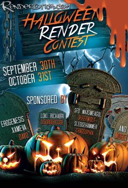 Renderotica’s 2016 Halloween Render Contest!9-30-16 till 10-31-16  full details and rules can be seen at:http://www.renderotica.com/community/Blog/September-2016/2016-Halloween-Contest.aspx