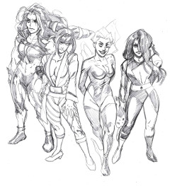 dacommissioner2k15:  diepod-stuff:  A hate rainbow… without the color Hantober 31  Masterful drawn Shego, DCAU Livewire and Juri together!!!! 